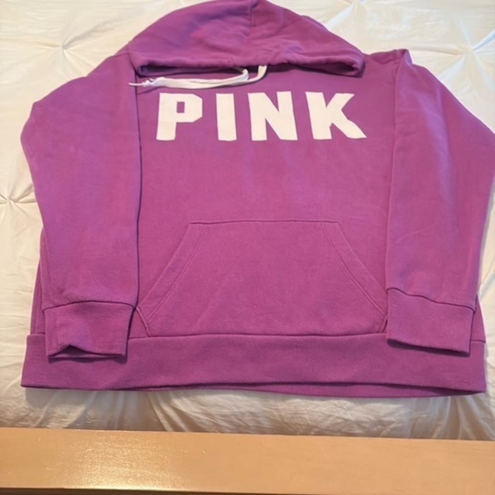 PINK Oversized, extra small fleece hoodie with front pockets‎ purple